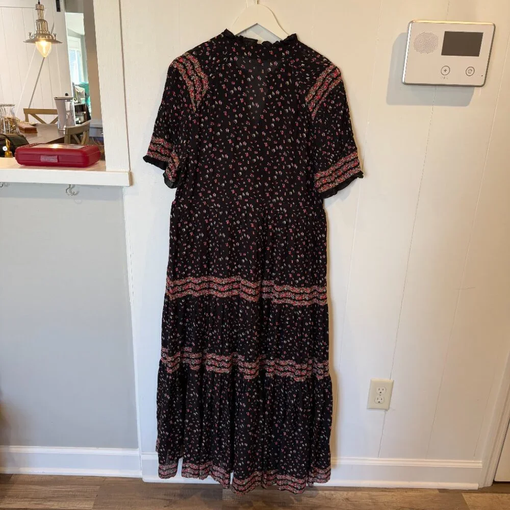 Free People Black Rare Feeling Tiered Floral Maxi Dress Size L - Picture 6 of 7
